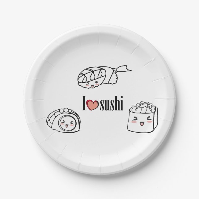 I love Sushi Paper Plate (Front)