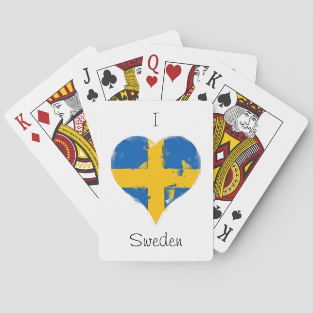 I Love Sweden Distressed Painted Heart Flag Playing Cards (Back)