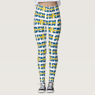 I Love Sweden Flag Colours Typography Pattern Cute Leggings