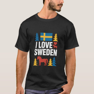 I Love Sweden Horses Trees Flag Heart T-Shirt