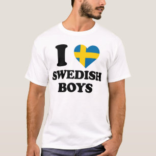 I love Swedish Boys Fun Sweden Flag Heart Design T-Shirt
