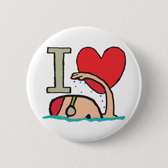 I Love Swimming 2 Inch Round Button (Front)