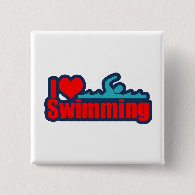 I Love Swimming 2 Inch Square Button (Front)