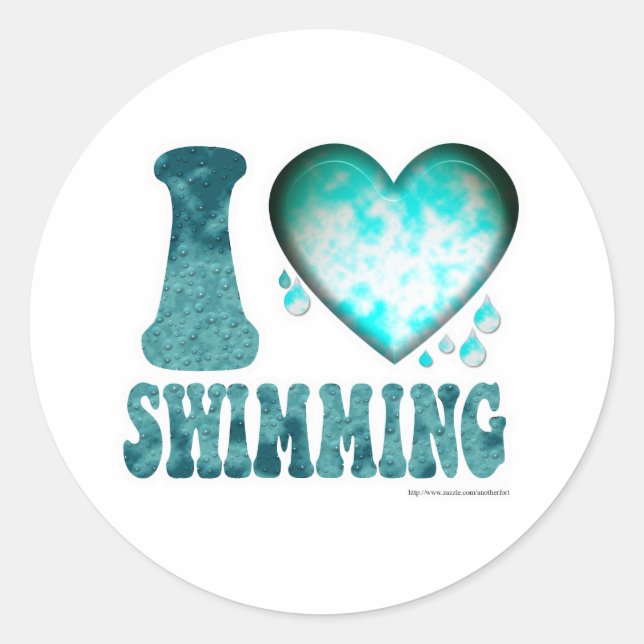 I Love Swimming Classic Round Sticker (Front)