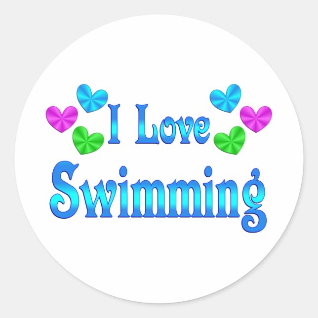 I Love Swimming Classic Round Sticker (Front)