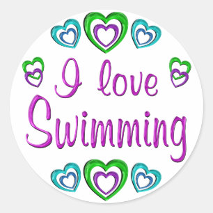 I Love Swimming Classic Round Sticker
