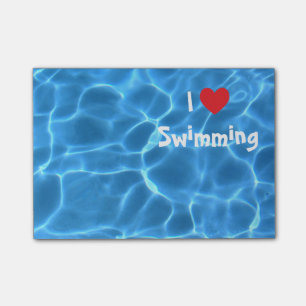 I Love Swimming Red Heart with Blue Pool Water Post-it Notes