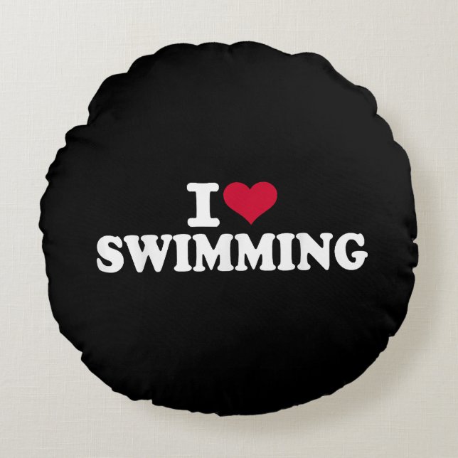I love swimming round pillow (Front)