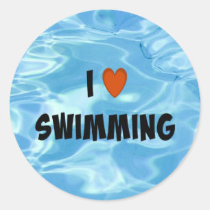 I Love Swimming--The Inviting Blue Water, Classic Round Sticker
