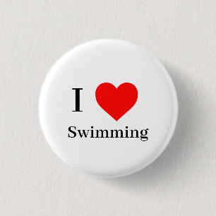 I love Swimming Typography & Red Heart 1 Inch Round Button