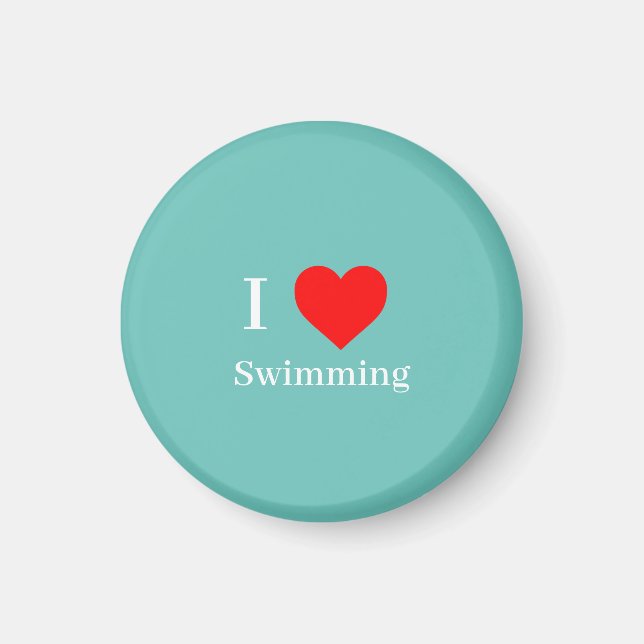 I love Swimming Typography & Red Heart Mint Green Magnet (Front)