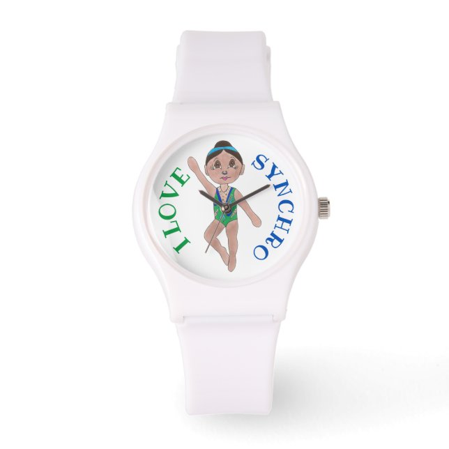 I Love Synchro Synchronized Swimmer Swim Team Girl Watch (Front)