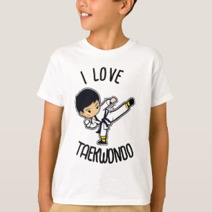 I Love Taekwondo Kids Martial Art Cartoon Artwork T-Shirt
