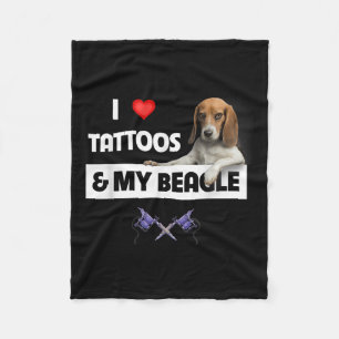I Love Tattoos And My Beagle Dog Tattooed Mom Dad Fleece Blanket