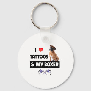 I Love Tattoos And My Boxer Bulldog Tattooed Dog M Keychain