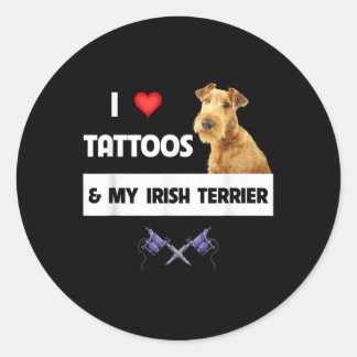 I Love Tattoos And My Irish Terrier Dog Mom Dad Bo Classic Round Sticker