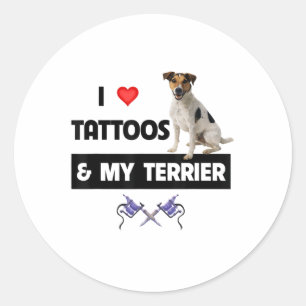 I Love Tattoos And My Jack Russell Terrier Dog Mom Classic Round Sticker