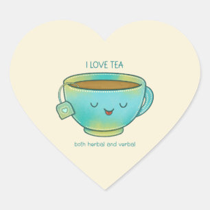 I Love Tea Both Herbal and Verbal Funny Tea Lover Heart Sticker
