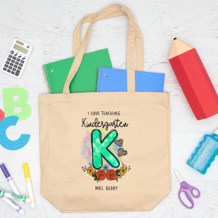 I Love Teaching Kindergarten Add Your Name Large Tote Bag