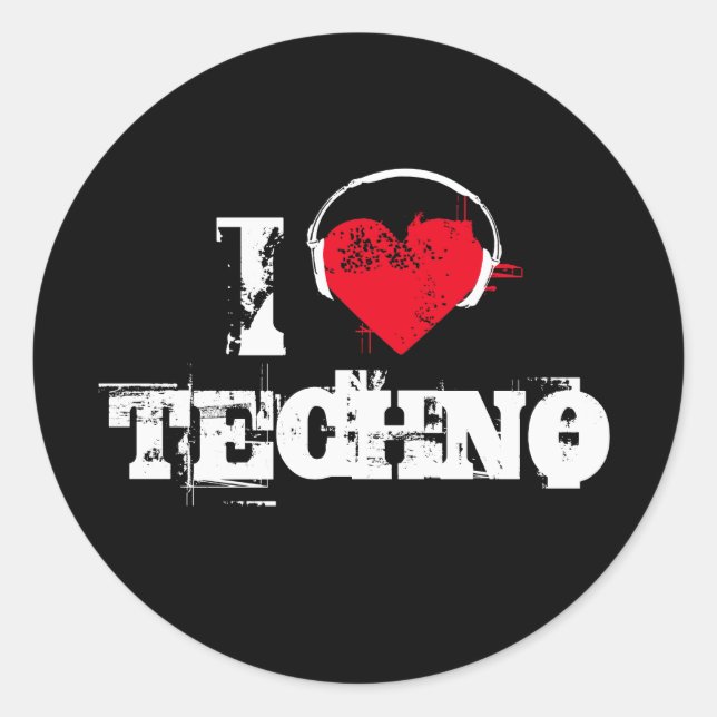 I love techno classic round sticker (Front)