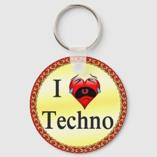 I love techno With a funny red heart singing Keychain