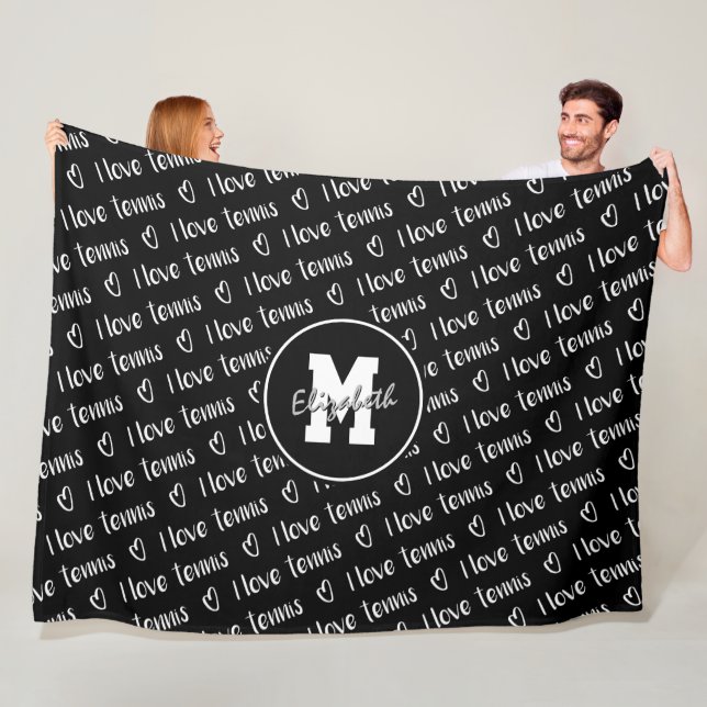 I love tennis text hearts black white ANY colour Fleece Blanket (In Situ)