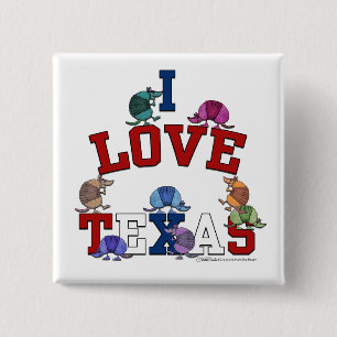 I Love Texas-Colourful Armadillos 2 Inch Square Button