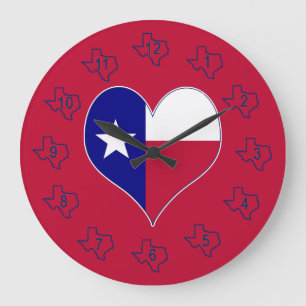 I Love Texas Flag Heart Large Clock