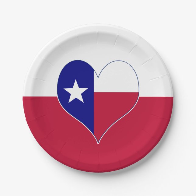 I Love Texas Flag Heart Paper Plate (Front)