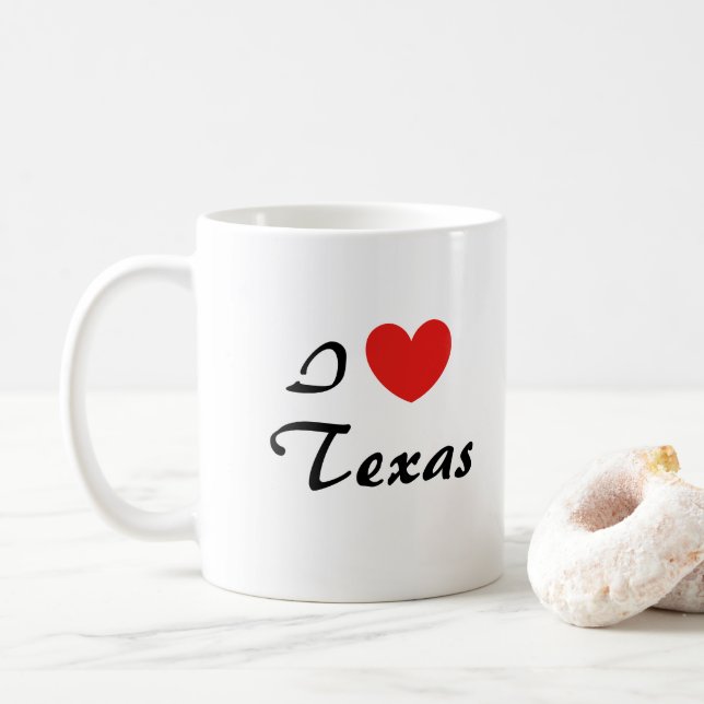 I Love Texas Heart Typography Coffee Mug (With Donut)