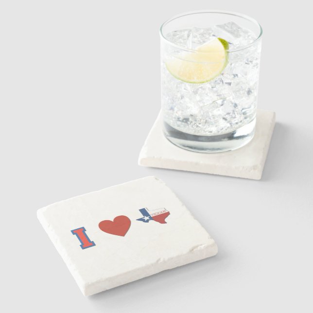 I Love Texas Shaped Flag Adore Lone Star State Stone Coaster (Side)