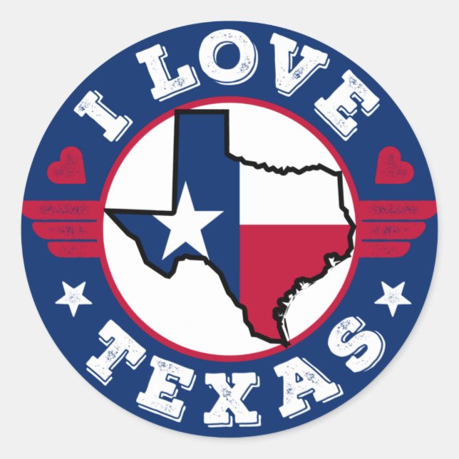 I Love Texas State Map and Flag Classic Round Sticker (Front)
