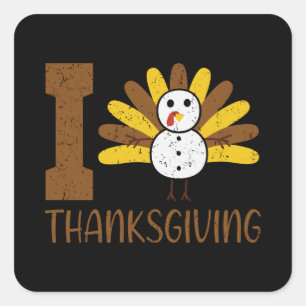 I Love Thanksgiving Turkey Day Family Kid Matching Square Sticker