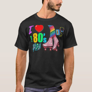 I Love The 80's Retro Rainbow Legs Pink Roller Ska T-Shirt
