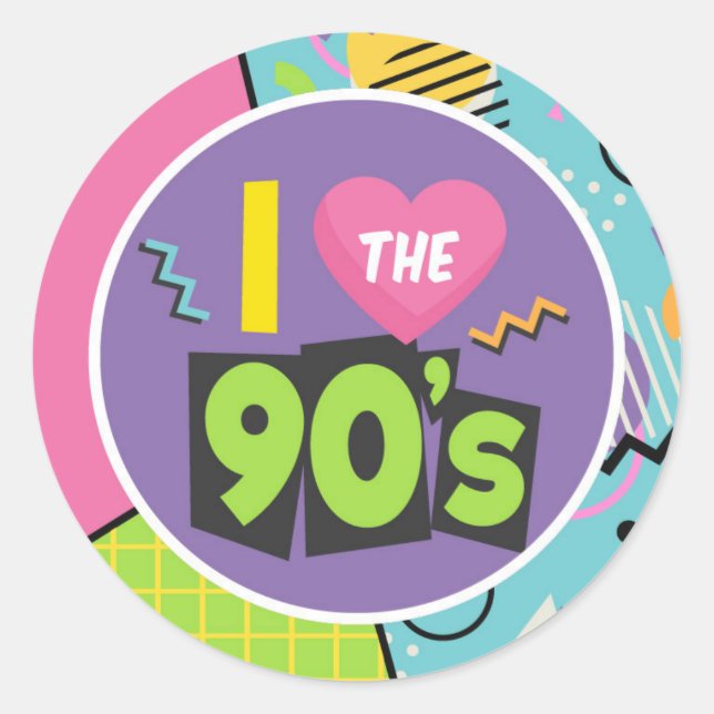 I Love the 90s Sticker, 90s Party Decor Sticker (Front)