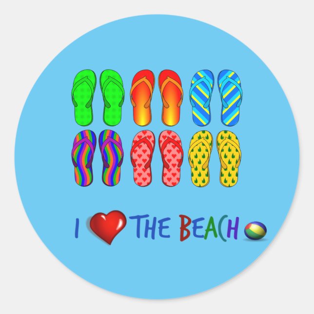 I Love the Beach Classic Round Sticker (Front)