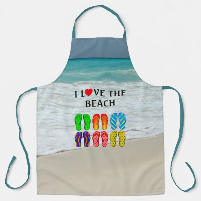 I Love the Beach, colourful flip-flops Apron (Front)