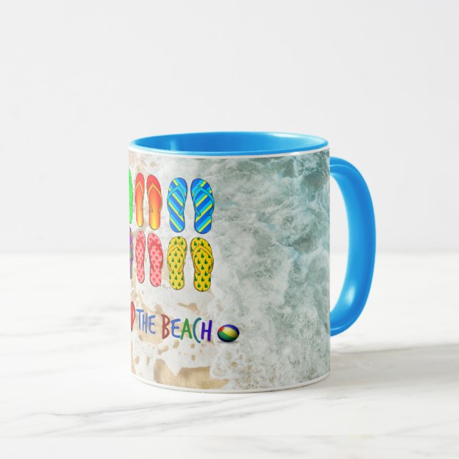 I Love the Beach, colourful flip-flops Mug (Front Right)