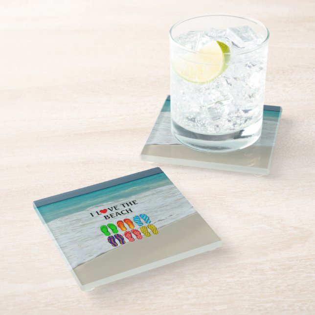 I Love the Beach,  Glass Coaster (Angled)