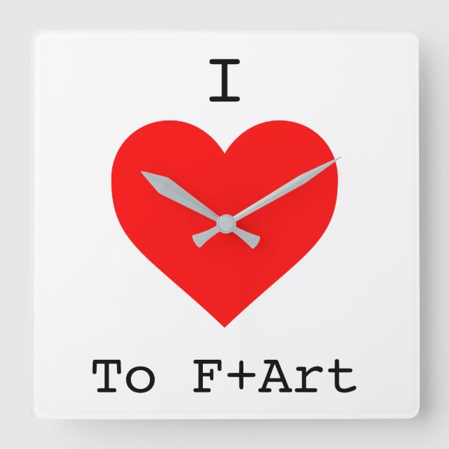 I LOVE The F+Art Square Clock by The F+Art Cafe (Front)