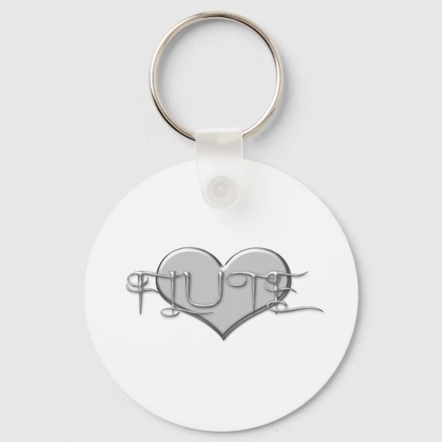 I Love The Flute Silver Heart Keychain (Front)