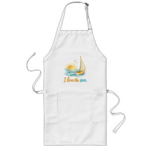 I Love the Sea Sailboat Sunset Ocean Aptons Long Apron