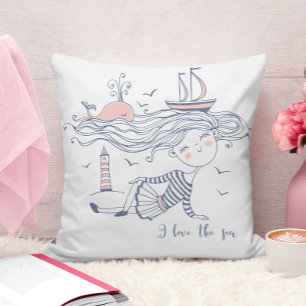 I Love the Sea Whimsical Nautical  Throw Pillow
