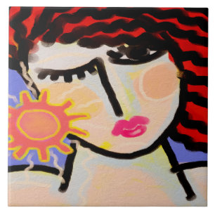 I Love the Sun Abstract Digital Painting Tile