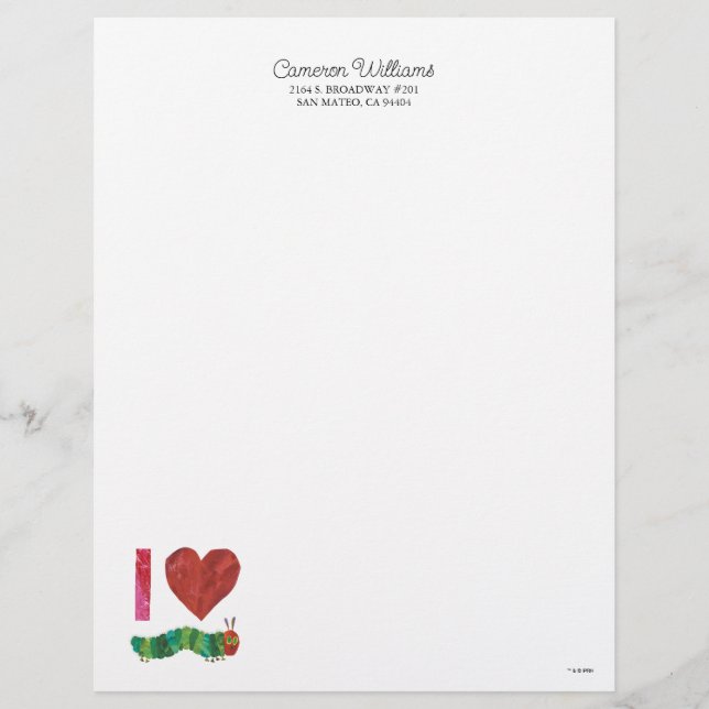 I Love The Very Hungry Caterpillar Letterhead (Front)