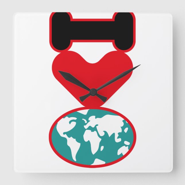 I LOVE THE WORLD BY MASANSER PIXELAT SQUARE WALL CLOCK (Front)
