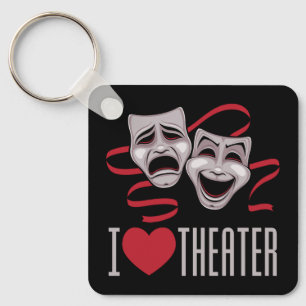I Love Theatre Comedy And Tragedy Masks Keychain