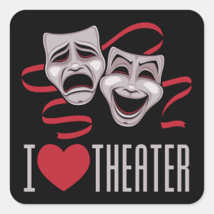 I Love Theatre Comedy And Tragedy Masks Square Sticker