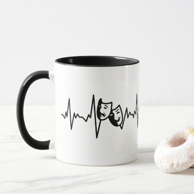 I Love Theatre - Drama Masks Heartbeat Mug (With Donut)