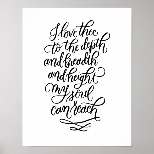 I Love Thee Hand-lettered Poem in Black Poster (Front)